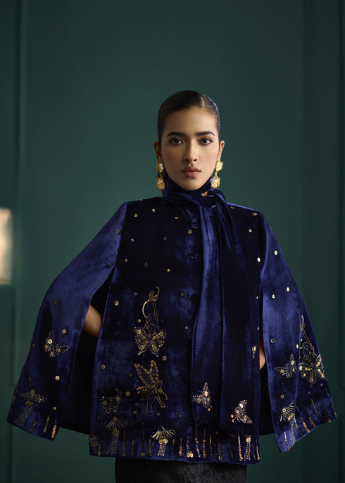 Gold Embroidered Velvet Split Sleeve Jacket